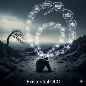 A conceptual image showing the obsessive, looping thoughts of Existential OCD.